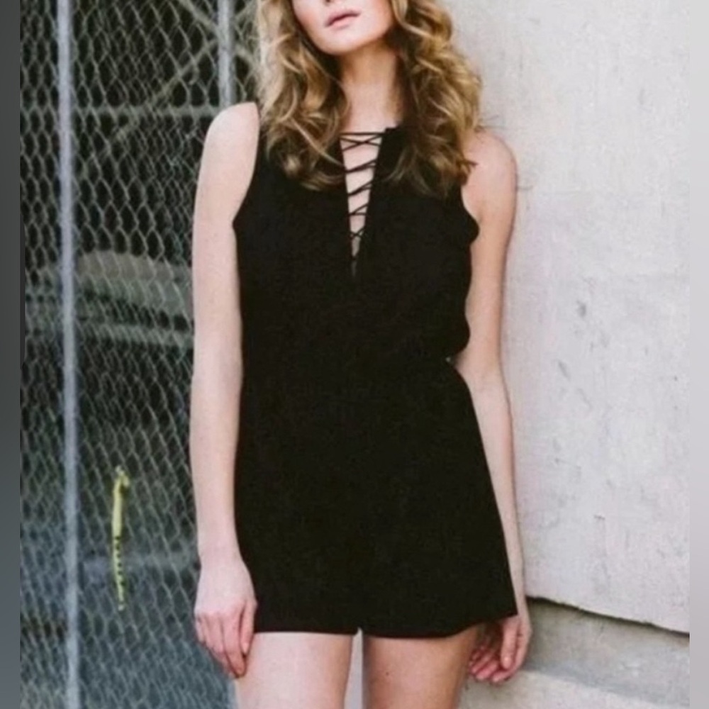 BRUNETTE THE LABEL Lily Playsuit Romper Vegan Suede Lace Up Summer Spring